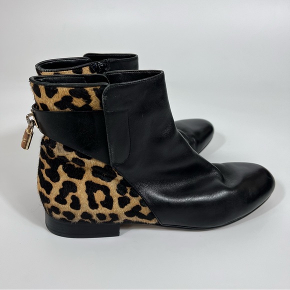 Michael Kors Black Leather Boots with Leopard Calf Hair - Picture 3 of 6